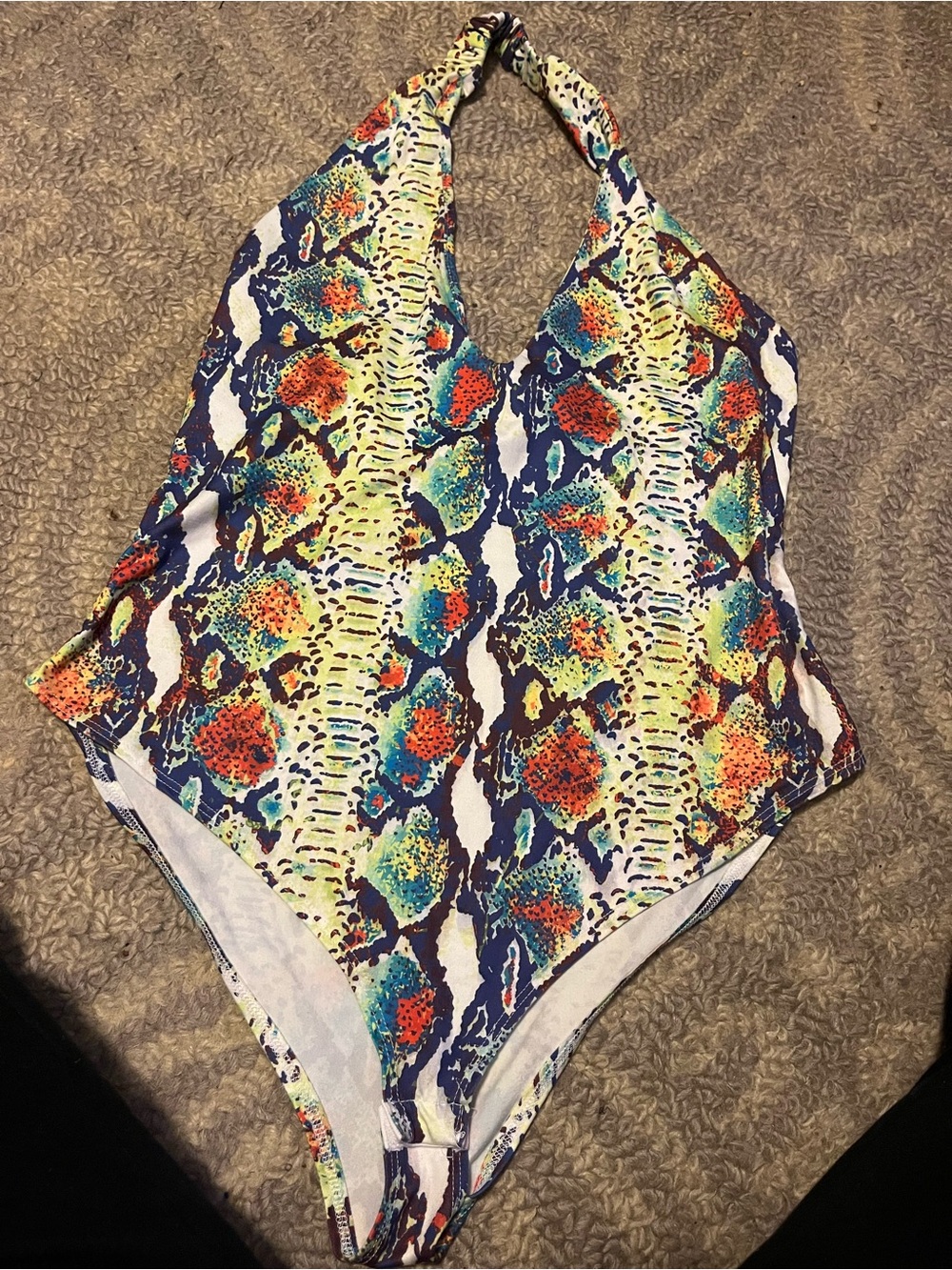 Colorful Snake-Print Halter One-Piece Bodysuit